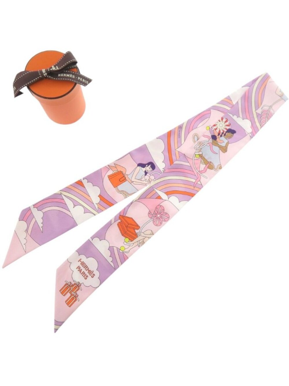 Hermes Twilly Crrres Volants Flying Carre Silk Lilac Pink Scarf Purple